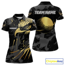 Load image into Gallery viewer, Black &amp; Gold Eagle golf polo shirts for Women custom Women&#39;s golf team shirts, personalized golf gift NQS10208