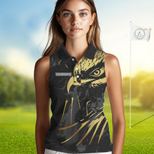 Load image into Gallery viewer, Black &amp; Gold Eagle sleeveless golf polo shirts custom Women&#39;s golf team shirt, personalized golf gift NQS10208