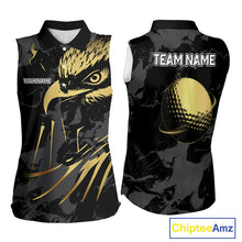 Load image into Gallery viewer, Black &amp; Gold Eagle sleeveless golf polo shirts custom Women&#39;s golf team shirt, personalized golf gift NQS10208