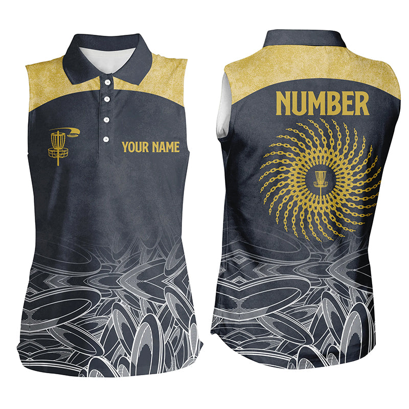 Womens disc golf sleeveless polo shirt custom name, number disc golf Valhalla camo womens jerseys NQS6050