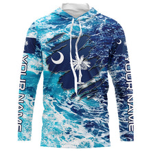 Load image into Gallery viewer, Blue sea wave ocean camo South Carolina flag patriot shirts Custom sun protection fishing shirts NQS8165