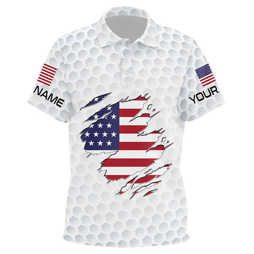 White Golf ball skin American Flag custom patriotic Kid golf polo shirts, unique patriot golf gifts NQS8167