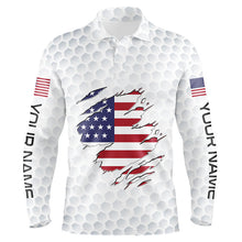 Load image into Gallery viewer, White Golf ball skin American Flag custom patriotic Mens golf polo shirts, unique patriot golf gifts NQS8167