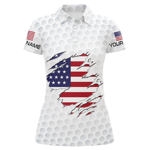 White Golf ball skin American Flag custom patriotic Womens golf polo shirts, unique golf gifts NQS8167