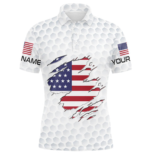 White Golf ball skin American Flag custom patriotic Mens golf polo shirts, unique patriot golf gifts NQS8167