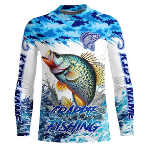 Crappie fishing Blue ocean camo Custom UV protection fishing long sleeve shirt, Crappie Fishing jersey NQS8172