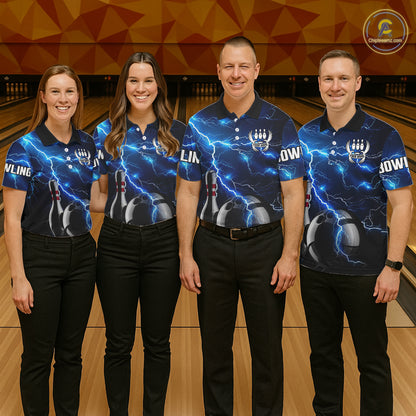 Blue Lightning Thunder Black Bowling Polo, Quarter zip Shirt for men custom storm bowling team jerseys NQS8386
