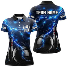 Load image into Gallery viewer, Blue Lightning Thunder Black Women Bowling Polo, Quarter zip Shirt custom storm bowling team jerseys NQS8386