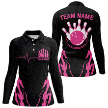 Load image into Gallery viewer, Black Bowling Camo Polo, Quarter zip Shirt for women cool custom jerseys for team bowlers | Pink NQS8388