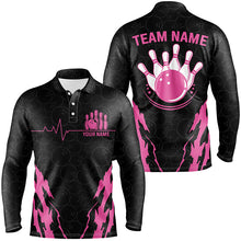 Load image into Gallery viewer, Black Bowling Camo Polo, Quarter zip Shirt for men cool custom jerseys for team bowlers | Pink NQS8388