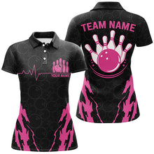 Load image into Gallery viewer, Black Bowling Camo Polo, Quarter zip Shirt for women cool custom jerseys for team bowlers | Pink NQS8388