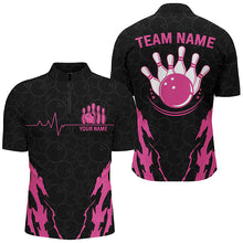 Load image into Gallery viewer, Black Bowling Camo Polo, Quarter zip Shirt for men cool custom jerseys for team bowlers | Pink NQS8388