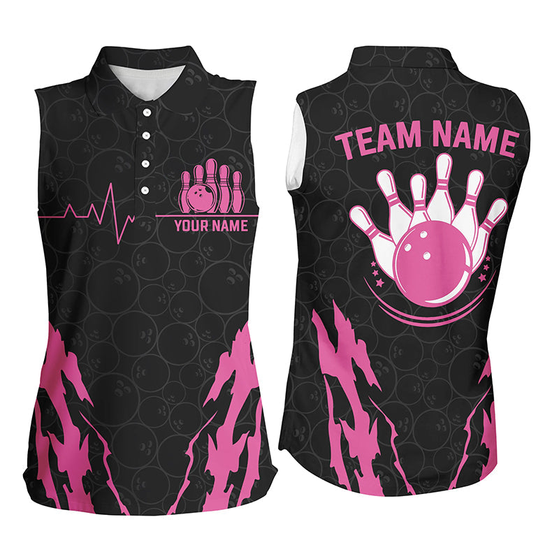 Black Bowling Camo Sleeveless Polo Shirt cool custom jerseys for team bowlers | Pink NQS8388