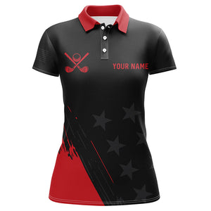 Red and Black stars matching golf shirts for couples custom couple golf tops, unique golf gifts NQS8391