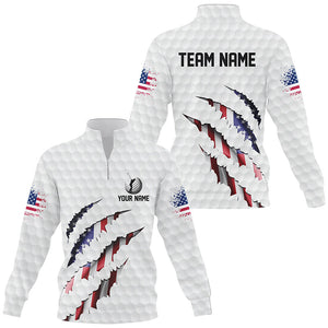 Personalized American Flag Quarter zip golf sweatshirt, Custom Patriotic Golf sweater Team Shirts NQS8392