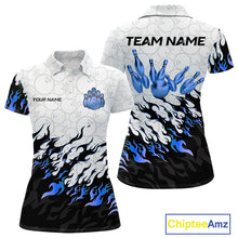 Load image into Gallery viewer, Black and White Camo Bowling Shirts For Women Custom Bowling Team League Jerseys | Blue NQS10561