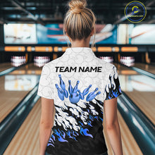 Load image into Gallery viewer, Black and White Camo Bowling Shirts For Women Custom Bowling Team League Jerseys | Blue NQS10561