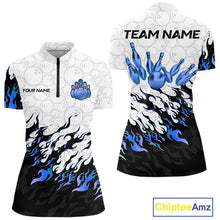 Load image into Gallery viewer, Black and White Camo Bowling Shirts For Women Custom Bowling Team League Jerseys | Blue NQS10561