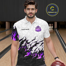 Load image into Gallery viewer, Black and White Camo Bowling Shirts For Men Custom Bowling Team League Jerseys | Purple NQS10562