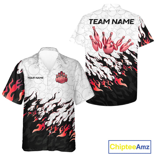 Black and White Camo Bowling Hawaiian shirt Custom Bowling Team League Jerseys | Red NQS10563