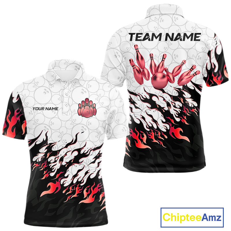 Black and White Camo Bowling Shirts For Men Custom Bowling Team League Jerseys | Red NQS10563