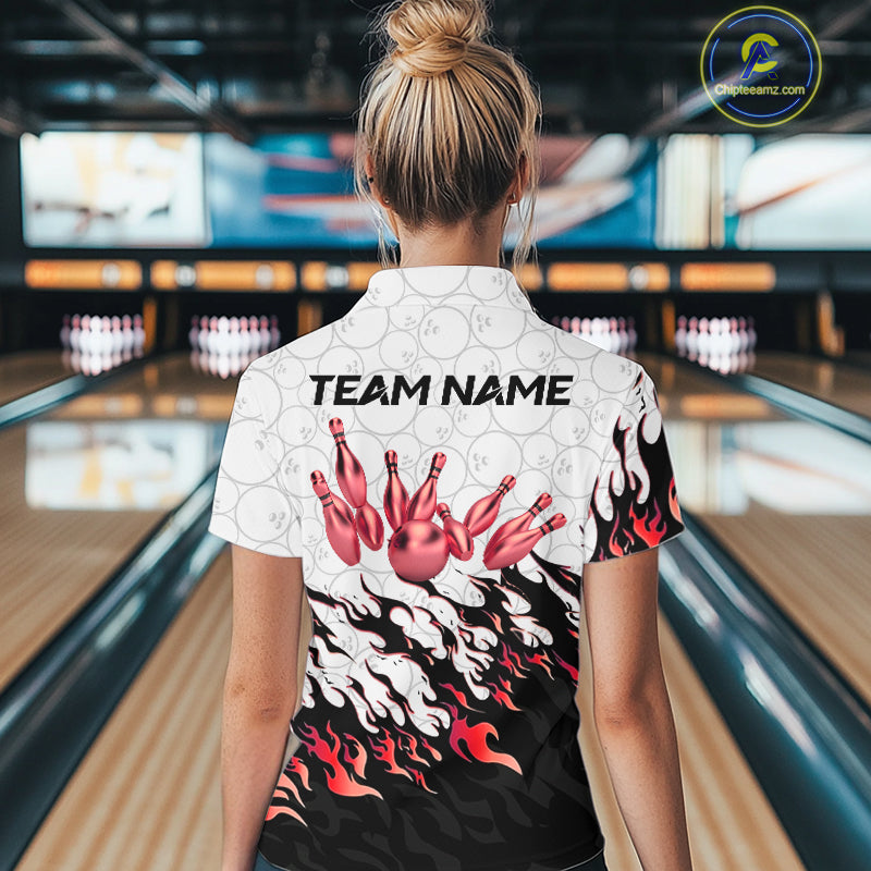 Black and White Camo Bowling Shirts For Women Custom Bowling Team League Jerseys | Red NQS10563