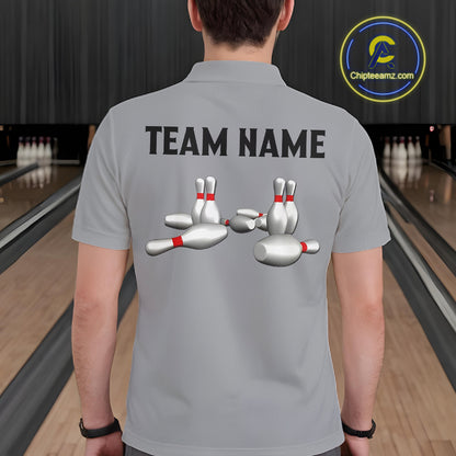 Black and Gray Retro Bowling Polo, Quarter Zip Shirts For Men Custom Vintage Bowling Team Jerseys NQS11156