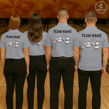 Load image into Gallery viewer, Black and Gray Retro Bowling Polo, Quarter Zip Shirts For Women Custom Vintage Bowling Team Jerseys NQS11156