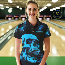 Load image into Gallery viewer, Black and Blue Skull bowling shirts for Women Custom Skull team bowling uniforms, bowling outfit NQS11573