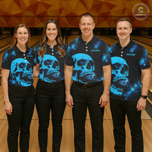 Load image into Gallery viewer, Black and Blue Skull bowling shirts for Women Custom Skull team bowling uniforms, bowling outfit NQS11573