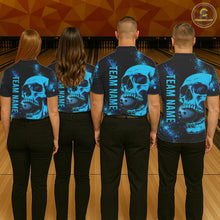 Load image into Gallery viewer, Black and Blue Skull bowling shirts for Women Custom Skull team bowling uniforms, bowling outfit NQS11573