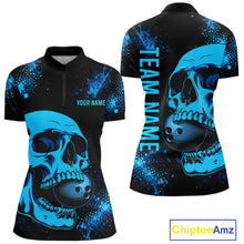 Load image into Gallery viewer, Black and Blue Skull bowling shirts for Women Custom Skull team bowling uniforms, bowling outfit NQS11573