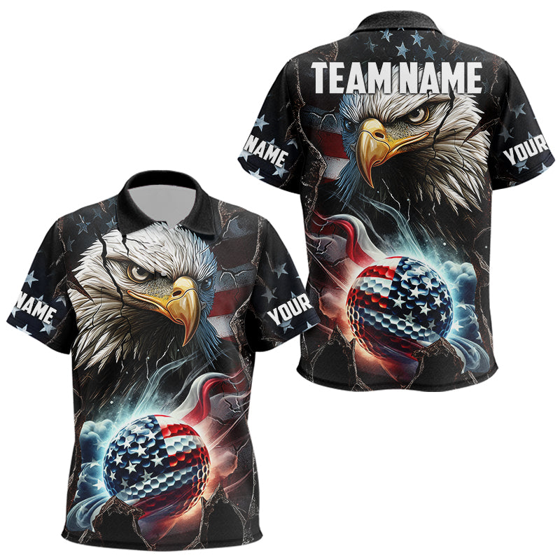Personalized Eagle American flag Golf Polo Team Shirts For Kid Custom Patriotic Kid Golf attire NQS9620