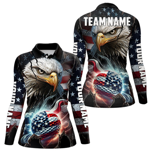 Personalized Eagle American flag Golf Polo Team Shirts For Women Custom Patriotic Ladies Golf attire NQS9620