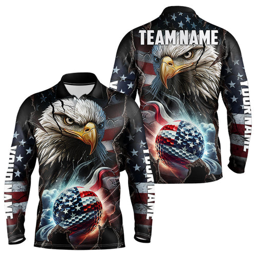 Personalized Eagle American flag Golf Polo Team Shirts For Men Custom Patriotic Mens Golf attire NQS9620