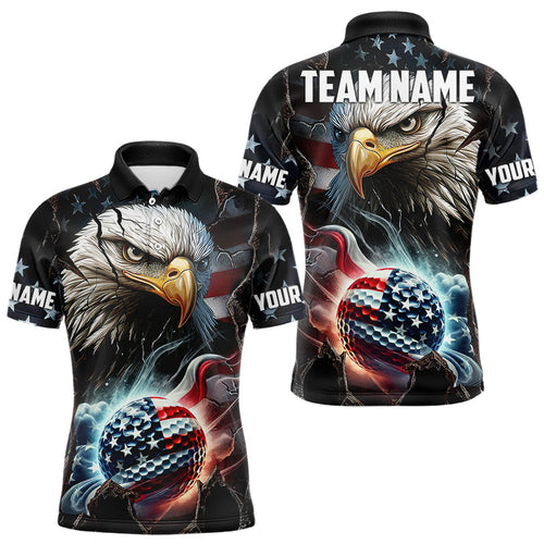 Personalized Eagle American flag Golf Polo Team Shirts For Men Custom Patriotic Mens Golf attire NQS9620