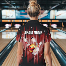 Load image into Gallery viewer, Custom Black and Red Bowling Polo, Quarter Zip Shirts for Women, Bowling Team Shirts Uniform NQS9621