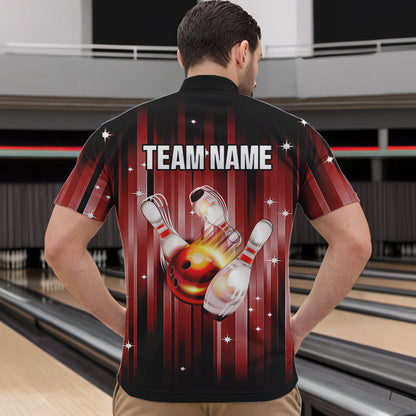 Custom Black and Red Bowling Polo, Quarter Zip Shirts for Men, Bowling Team Shirts Uniform NQS9621