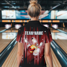 Load image into Gallery viewer, Custom Black and Red Bowling Polo, Quarter Zip Shirts for Women, Bowling Team Shirts Uniform NQS9621