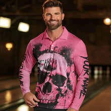 Load image into Gallery viewer, Pink Skull Bowling Polo, Quarter Zip Shirts for Men Custom Skull Bowling Team Shirts Uniform NQS9623