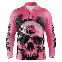 Load image into Gallery viewer, Pink Skull Bowling Polo, Quarter Zip Shirts for Men Custom Skull Bowling Team Shirts Uniform NQS9623