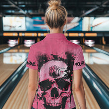 Load image into Gallery viewer, Pink Skull Bowling Polo, Quarter Zip Shirts for Women Custom Skull Bowling Team Shirts Uniform NQS9623