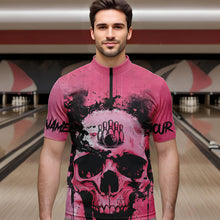 Load image into Gallery viewer, Pink Skull Bowling Polo, Quarter Zip Shirts for Men Custom Skull Bowling Team Shirts Uniform NQS9623