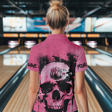 Load image into Gallery viewer, Pink Skull Bowling Polo, Quarter Zip Shirts for Women Custom Skull Bowling Team Shirts Uniform NQS9623