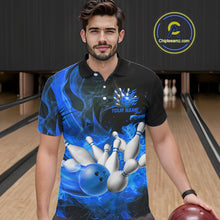 Load image into Gallery viewer, Black And Blue Flame Custom Bowling Shirts For Men, Flame Bowling League Shirts Outfits NQS9808