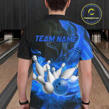 Load image into Gallery viewer, Black And Blue Flame Custom Bowling Shirts For Men, Flame Bowling League Shirts Outfits NQS9808