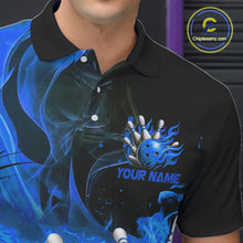 Load image into Gallery viewer, Black And Blue Flame Custom Bowling Shirts For Men, Flame Bowling League Shirts Outfits NQS9808