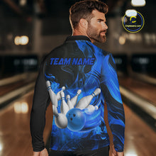 Load image into Gallery viewer, Black And Blue Flame Custom Bowling Shirts For Men, Flame Bowling League Shirts Outfits NQS9808