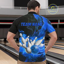 Load image into Gallery viewer, Black And Blue Flame Custom Bowling Shirts For Men, Flame Bowling League Shirts Outfits NQS9808