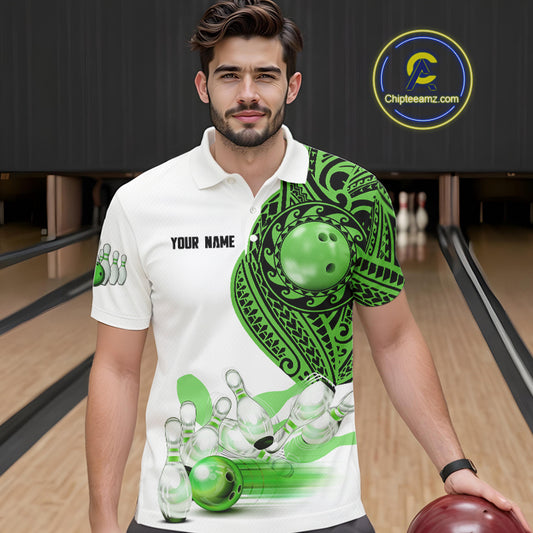 Green and White Tribal pattern Mens Bowling Shirts Custom Bowling outfit men Team bowling jersey NQS9812